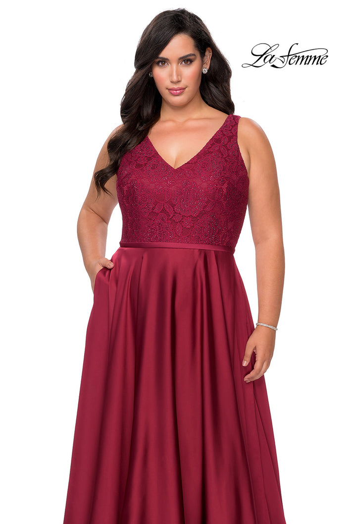 Picture of: A-line Plus Size Dress with Lace Sequin Bodice in Wine, Style: 29004, Detail Picture 1