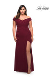 Picture of: Flattering Ruched Off the Shoulder Plus Size Dress in Wine, Style: 29722, Detail Picture 1