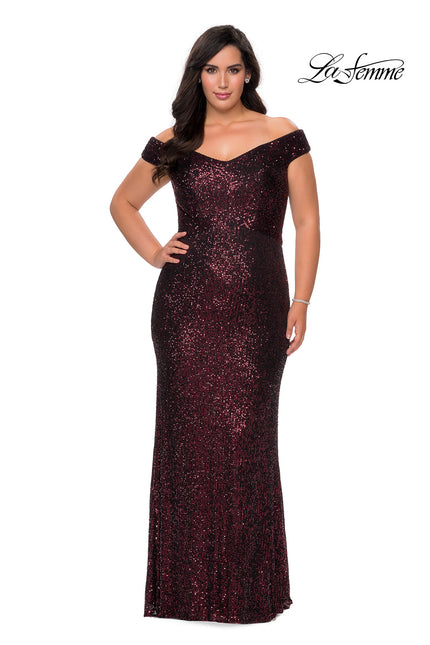 Picture of: Off The Shoulder Sequin Plus Size Prom Dress in Wine, Style: 28795, Detail Picture 2