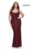 Picture of: Plus Size Prom Dress in Stretch Sequin and Square Neckline in Wine, Style: 31630, Detail Picture 3
