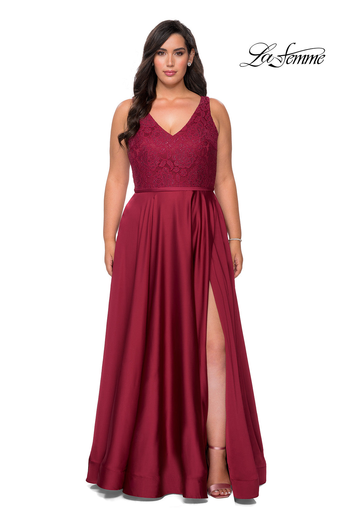 Picture of: A-line Plus Size Dress with Lace Sequin Bodice in Wine, Style: 29004, Detail Picture 4