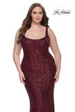 Picture of: Plus Size Prom Dress in Stretch Sequin and Square Neckline in Wine, Style: 31630, Detail Picture 4