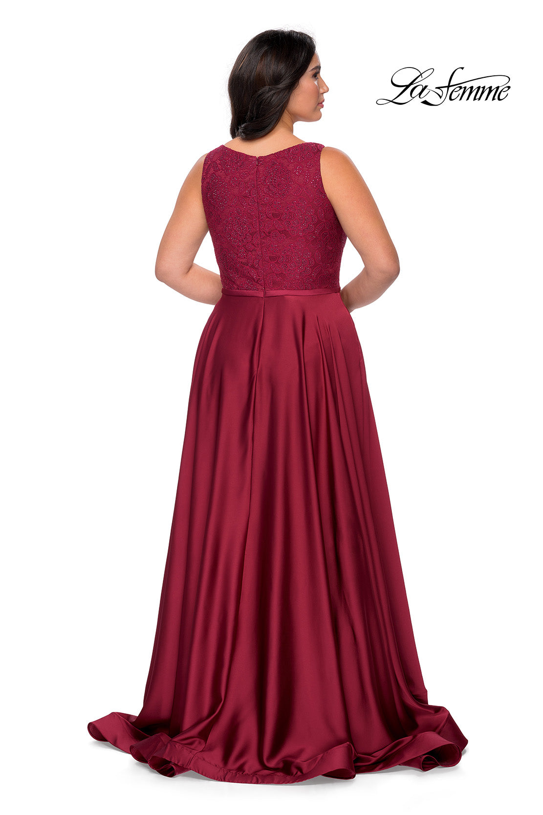 Picture of: A-line Plus Size Dress with Lace Sequin Bodice in Wine, Style: 29004, Detail Picture 5