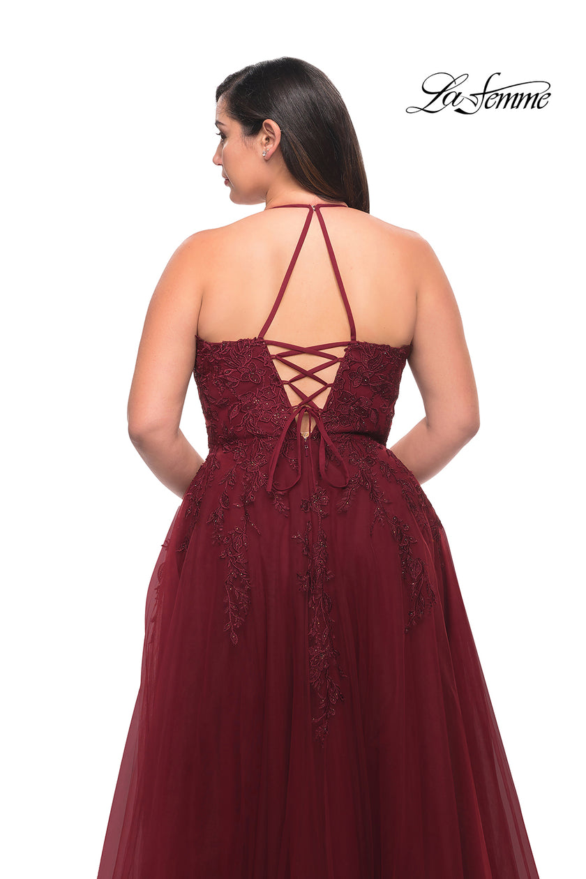 Picture of: Tulle Gown with Lace Bodice and High Neckline in Wine, Style: 29071, Detail Picture 5