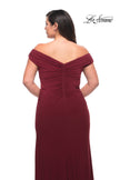 Picture of: Matte Jersey Long Plus Dress with Ruching and Slit in Wine, Style: 29663, Detail Picture 5