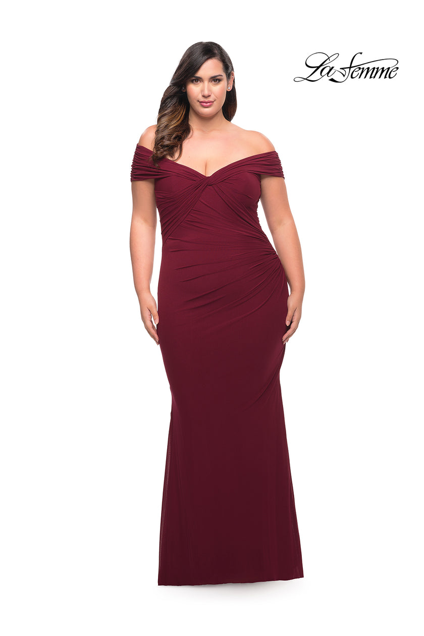 Picture of: Long Net Jersey Plus Dress with Bodice Design in Wine, Style: 29635, Detail Picture 6