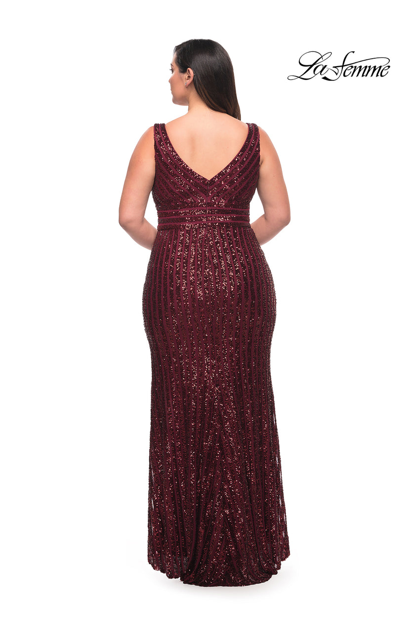 Picture of: Long Sequin Plus Size Dress with Banded Waist in Wine, Style: 30182, Detail Picture 6