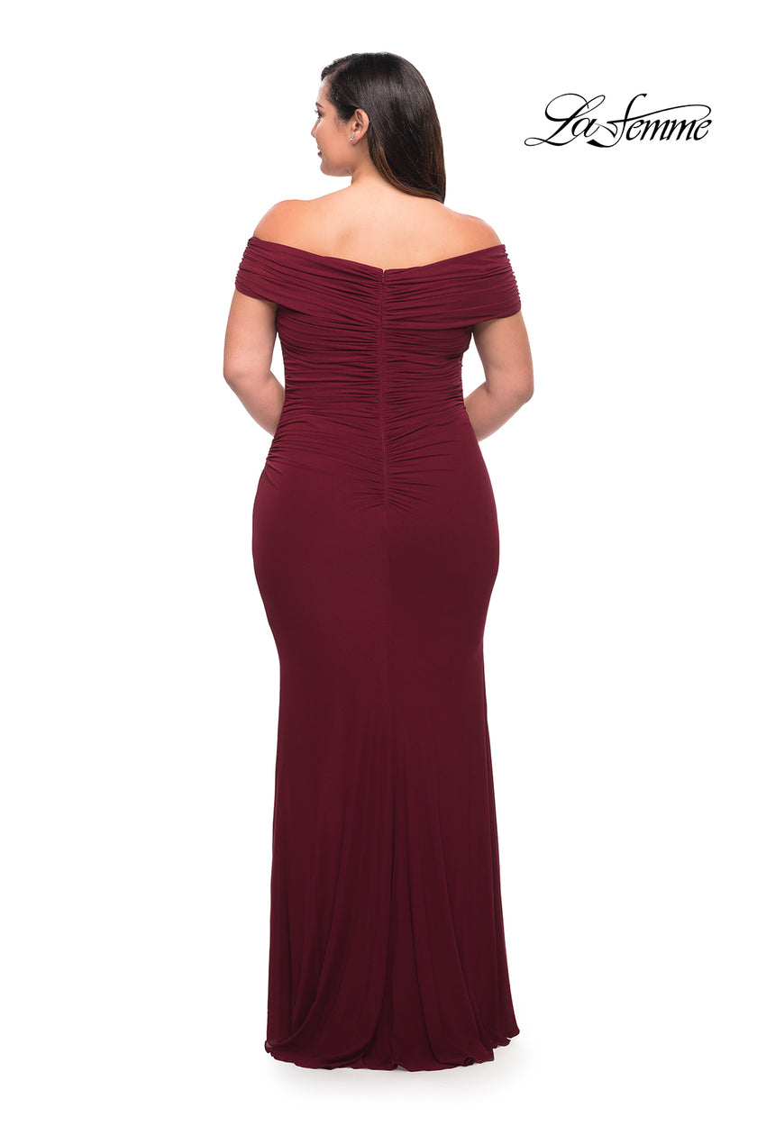 Picture of: Long Net Jersey Plus Dress with Bodice Design in Wine, Style: 29635, Detail Picture 7