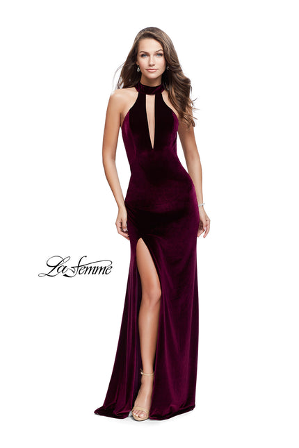 Picture of: Velvet Prom Dress with Open Back and Deep V Cut Out in Wine, Style: 25292, Main Picture