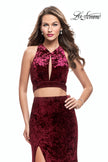 Picture of: Long Velvet Prom Dress with Crop Top and Leg Slit in Wine, Style: 25500, Main Picture