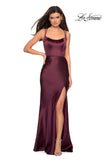 Picture of: Satin Prom Gown with Scoop Neck and Side Slit in Wine, Style: 27010, Main Picture