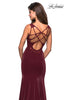 Picture of: Jersey Prom Dress with Strappy Back and Lace Accents in Wine, Style: 27474, Main Picture
