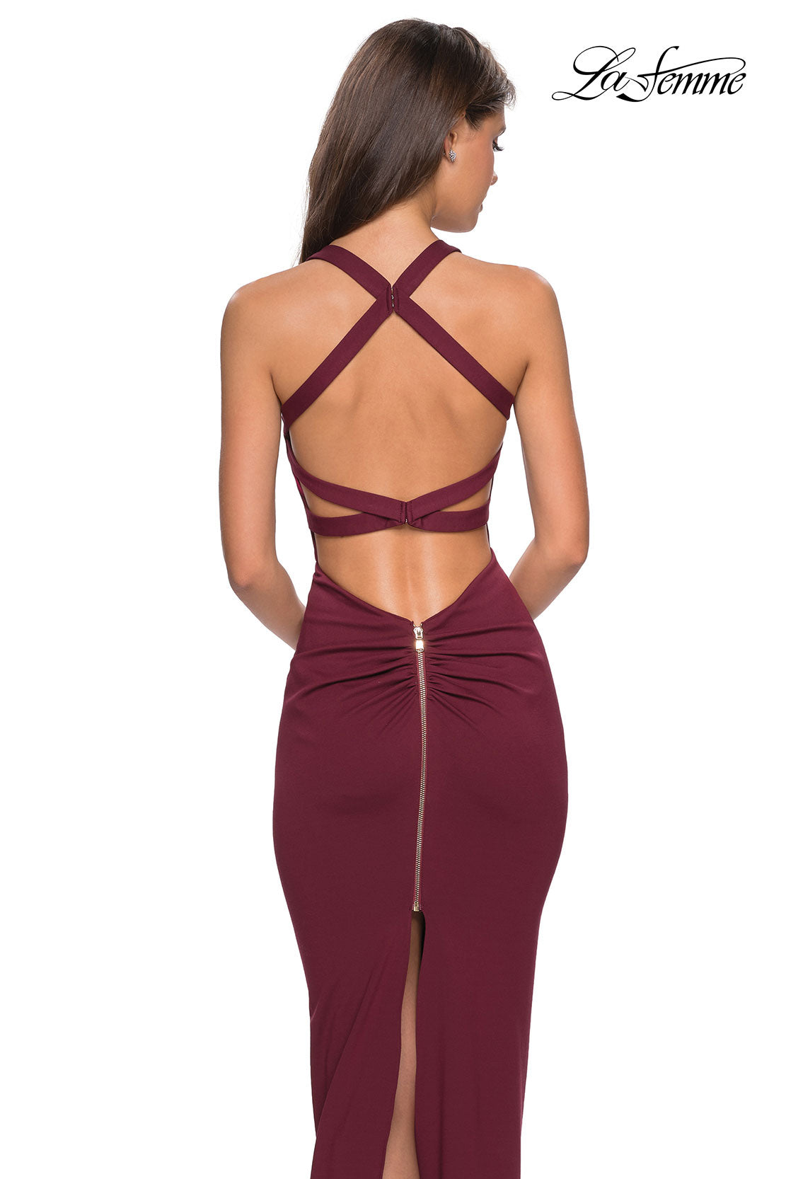 Picture of: Body Forming Dress with Exposed Zipper and Slit in Wine, Style: 27637, Main Picture