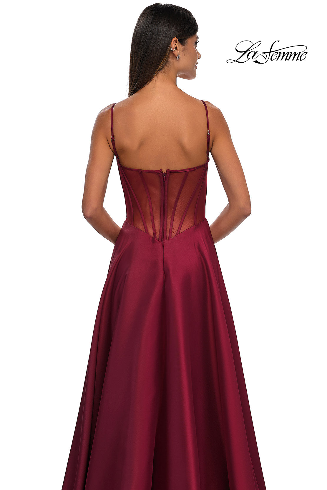 Picture of: Chic Stretch Mikado A-line Evening Dress with Sheer Back in Wine , Style: 32670, Detail Picture 8