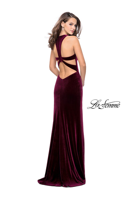 Picture of: Long Velvet Prom Dress with Deep V and Side Leg Slit in Wine, Style: 25363, Back Picture