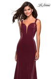 Picture of: Jersey Prom Dress with Strappy Back and Lace Accents in Wine, Style: 27474, Back Picture