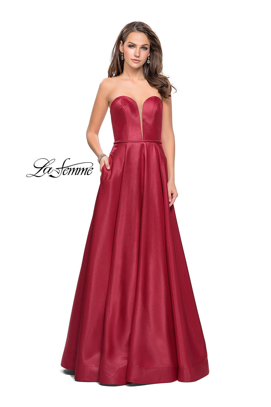 Picture of: Strapless Mikado A-line Gown with Pockets in Wine, Style: 26088, Detail Picture 1
