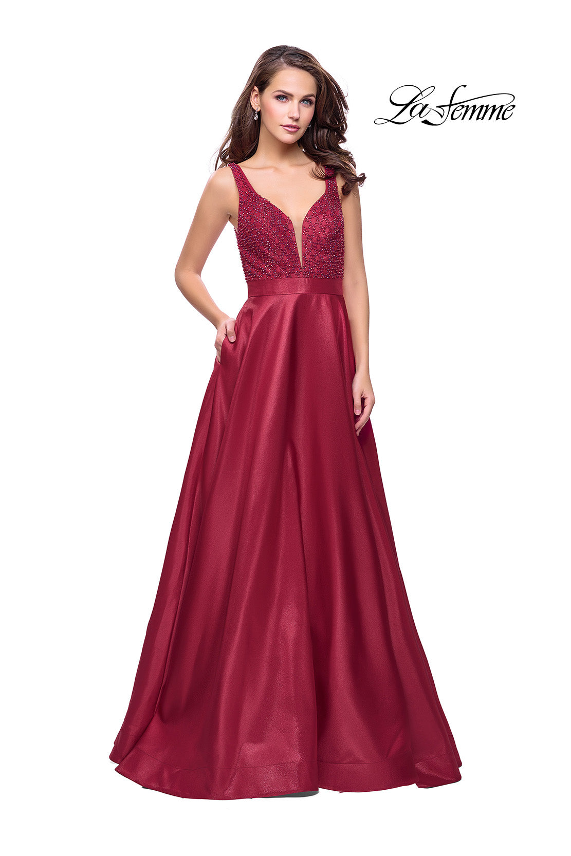 Picture of: Long Mikado Prom Dress with Beaded Bodice in Wine, Style: 26203, Detail Picture 1