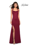 Picture of: Form Fitting Jersey Prom Dress with Side Leg Slit in Wine, Style: 27479, Detail Picture 2