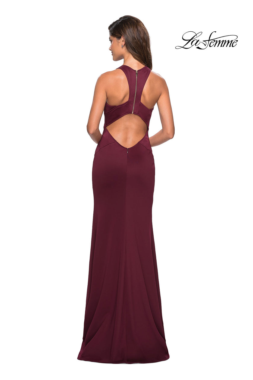 Picture of: Racer Back Jersey Form Fitting Prom Dress in Wine, Style: 27573, Detail Picture 2