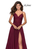 Picture of: Chiffon Prom Dress with Sheer Floral Lace Bodice in Wine, Style: 28664, Detail Picture 2