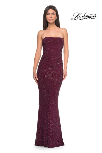 Picture of: Rhinestone Embellished Strapless Ruched Prom Dress in Wine, Style: 32141, Detail Picture 2