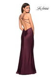 Picture of: Satin Prom Gown with Scoop Neck and Side Slit in Wine, Style: 27010, Detail Picture 3