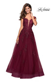 Picture of: Floor Length Cap Sleeve Prom Gown with Lace Detail in Wine, Style: 27503, Detail Picture 3