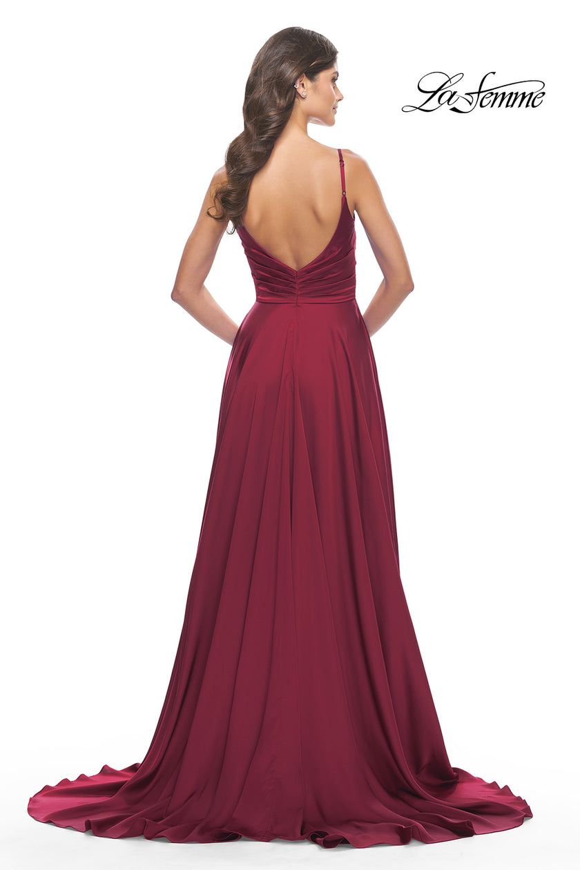 Picture of: Luxury Satin Gown with Criss Cross Bodice in Wine, Style: 31233, Detail Picture 3