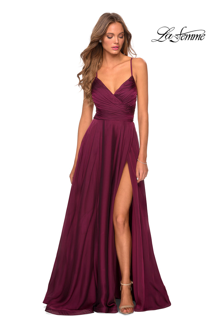 Picture of: Elegant Long Chiffon Prom Dress with Pleated Bodice in Wine, Style: 28575, Detail Picture 4