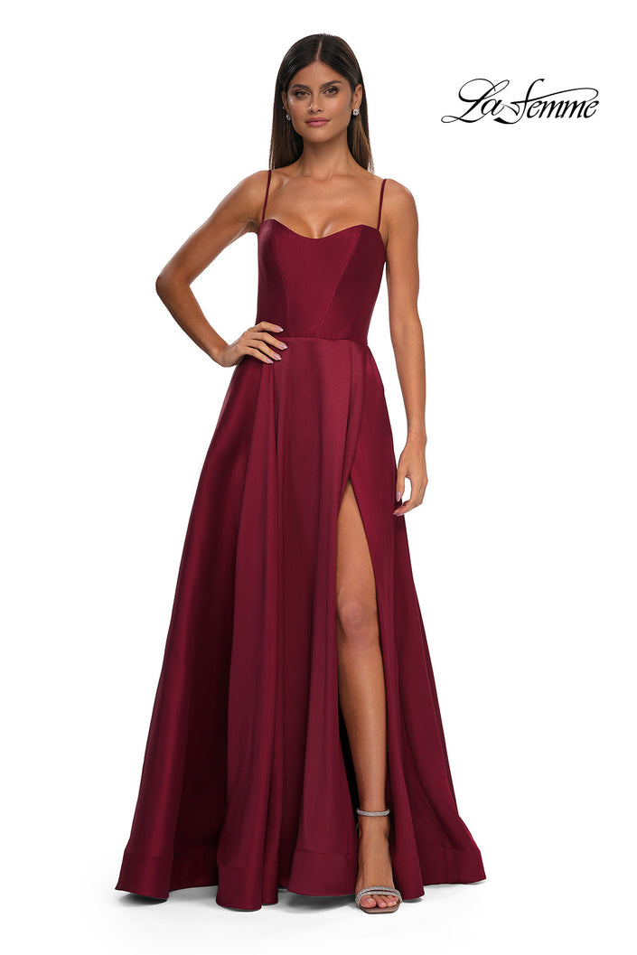 Picture of: Chic Stretch Mikado A-line Evening Dress with Sheer Back in Wine , Style: 32670, Detail Picture 4