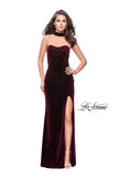 Picture of: Long Strapless Velvet Prom Gown with Cascading Beads in Wine, Style: 26239, Detail Picture 5