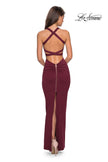 Picture of: Body Forming Dress with Exposed Zipper and Slit in Wine, Style: 27637, Detail Picture 5