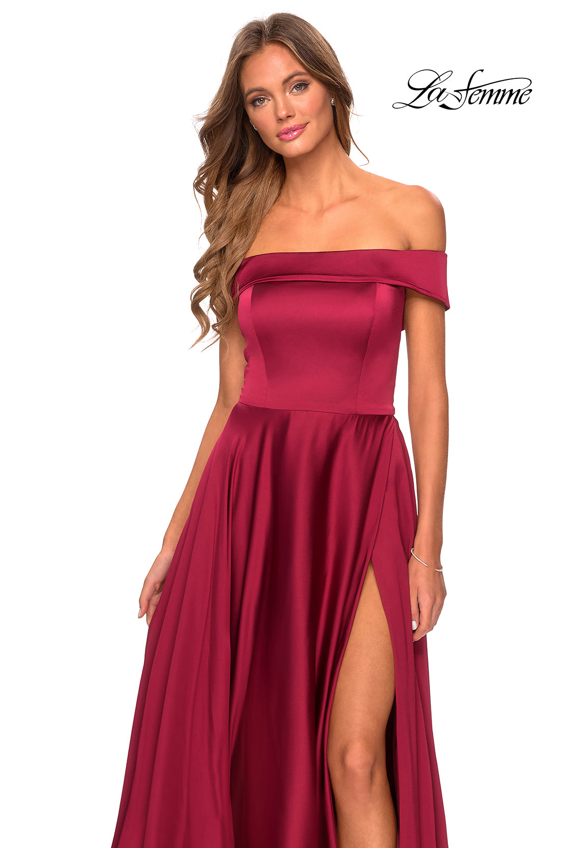 Picture of: Satin Off the Shoulder Evening Dress with Pockets in Wine, Style: 28978, Detail Picture 5