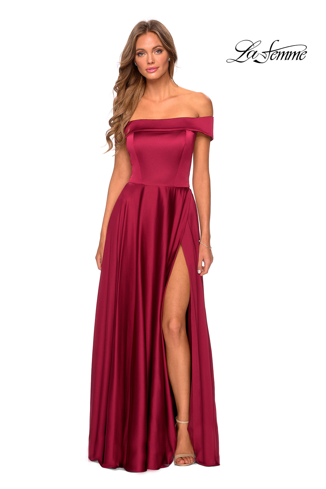 Picture of: Satin Off the Shoulder Evening Dress with Pockets in Wine, Style: 28978, Detail Picture 7