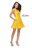 Picture of: Lace Short Dress with Rhinestones and Pockets in Yellow, Style: 26616, Detail Picture 10