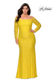 Picture of: Long Sleeve Off The Shoulder Lace Plus Size Dress in Yellow, Style: 28859, Detail Picture 2