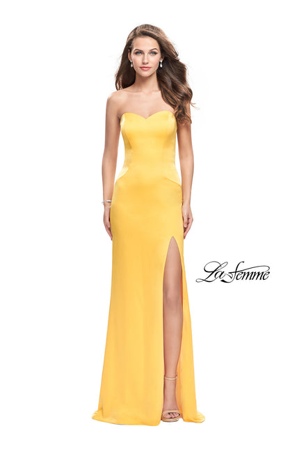 Picture of: Long Strapless Form Fitting Dress with Beaded Straps in Yellow, Style: 26253, Main Picture