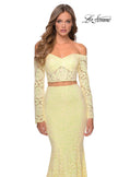 Picture of: Lace Sleeve Lace and Sequin Two Piece Prom Dress in Yellow, Style: 28666, Detail Picture 8