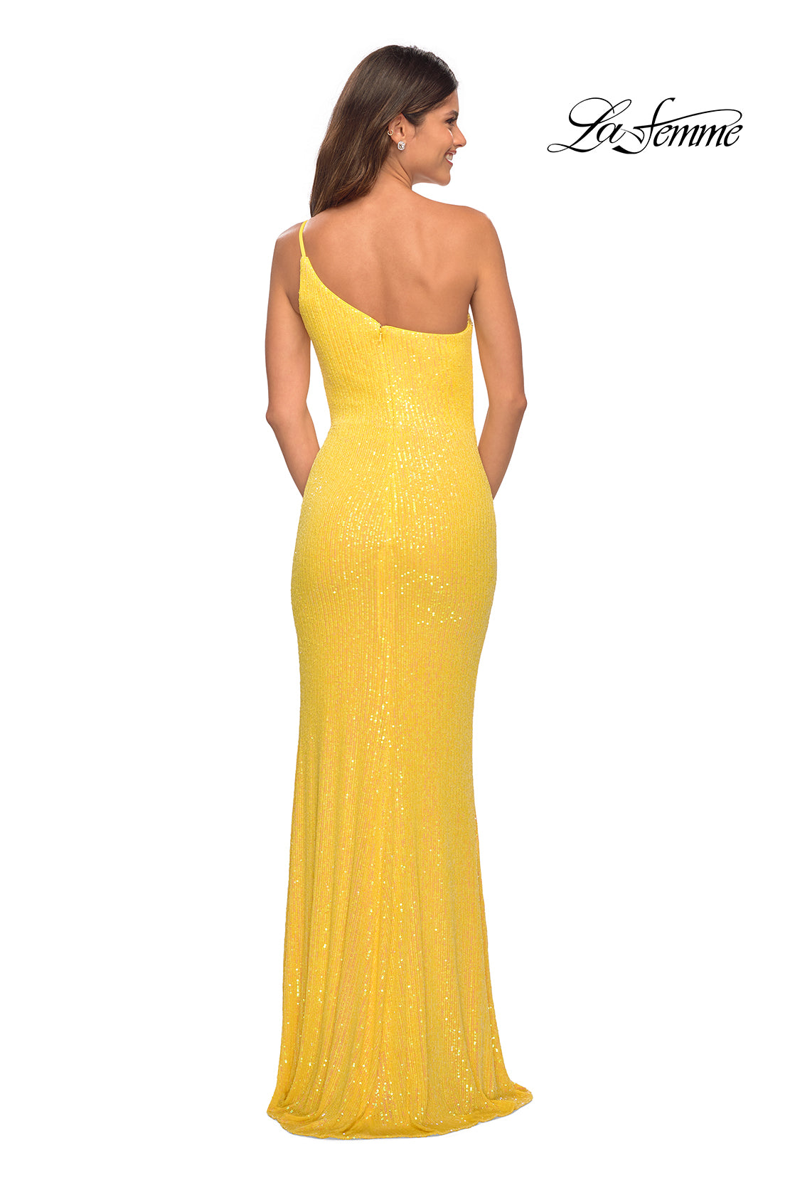 Picture of: Bright Simple One Shoulder Long Sequin Evening Gown in Yellow, Detail Picture 11