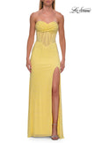 Picture of: Strapless Rhinestone Corset Gown with Sweetheart Neckline and High Slit in Yellow, Style: 33304, Detail Picture 12