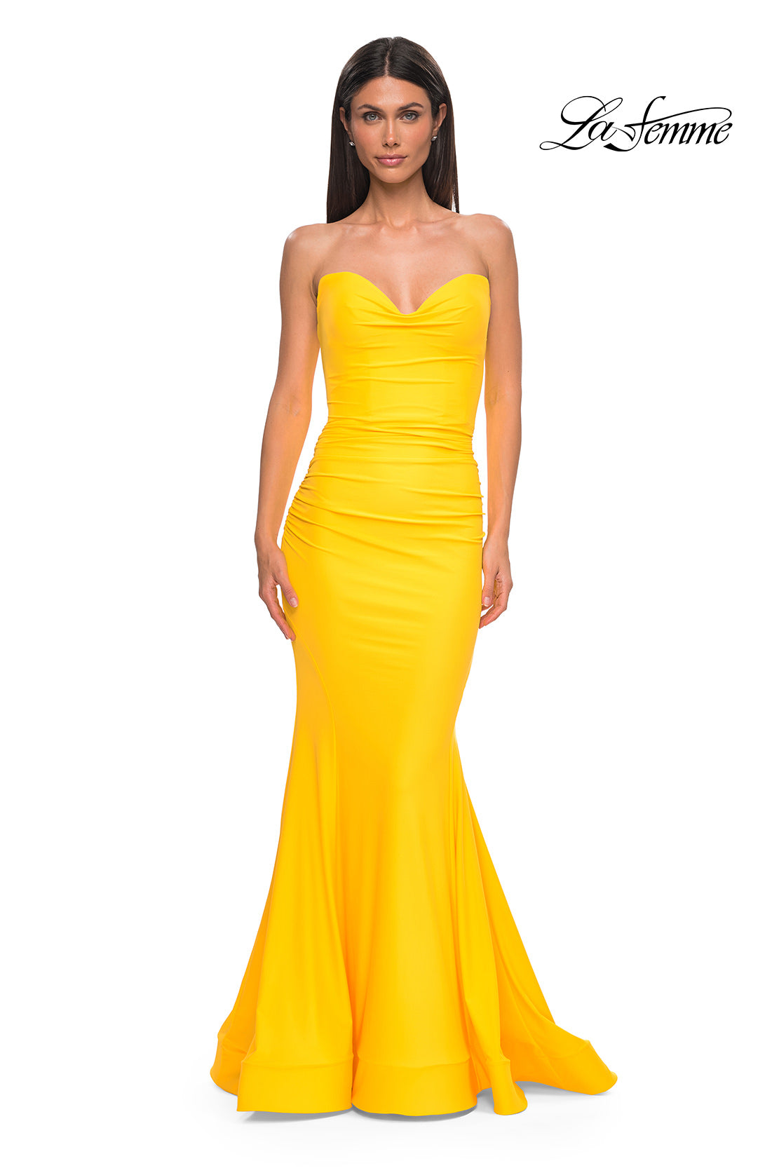 Picture of: Simple Jersey Mermaid Prom Dress with Sweetheart Neckline in Yellow , Style 32872, Detail Picture 13