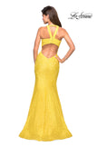 Picture of: Stretch Lace Mermaid Prom Dress with Cut Out Back in Yellow, Style: 27484, Back Picture