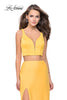Picture of: Satin Two Piece Prom Dress with Leg Slit and Racer Back in Yellow, Style: 25599, Detail Picture 1