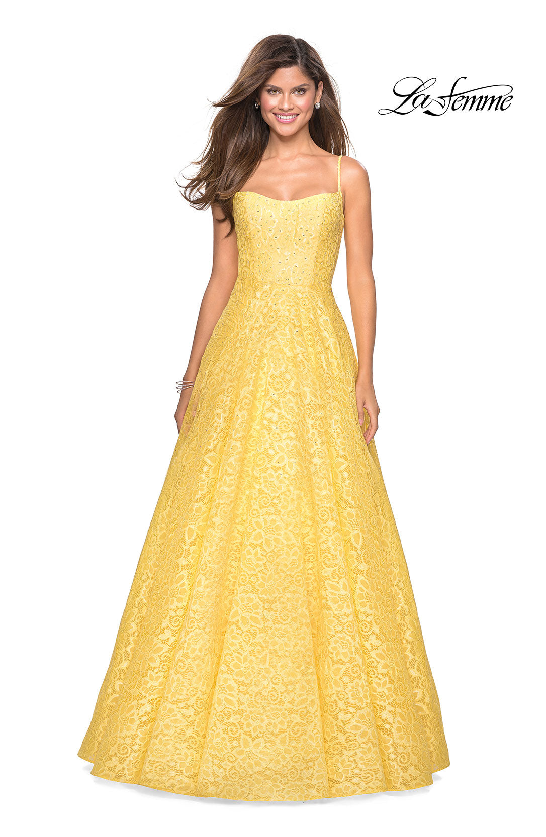 Picture of: Long Lace Organza Sweetheart Neckline Gown in Yellow, Style: 27190, Detail Picture 3