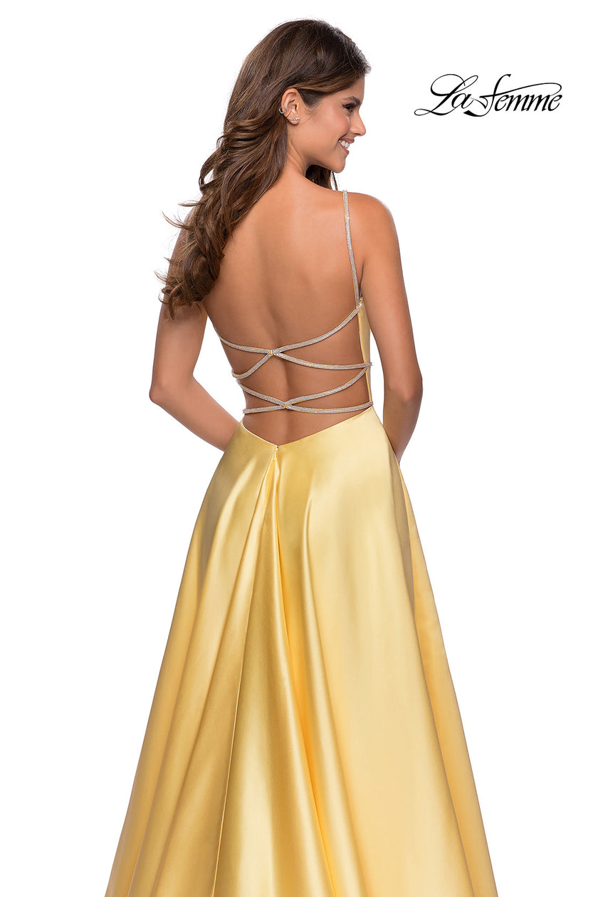 Picture of: A-line Gown with Double Rhinestone Belt Detail in Yellow, Style: 28385, Detail Picture 3