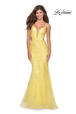 Picture of: Mermaid Tulle Gown with Floral Lace and Rhinestones in Yellow, Style: 28768, Detail Picture 3