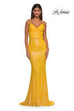 Picture of: Gorgeous Metallic Prom Dress with Ruching and Illusion Back in Yellow, Style: 33034, Detail Picture 3