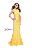 Picture of: Lace Mermaid Dress with Sheer Sides and Low Back in Yellow, Style: 24903, Detail Picture 4