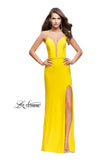 Picture of: Form Fitting Jersey Prom Dress with Side Leg Slit in Yellow, Style: 25725, Detail Picture 2
